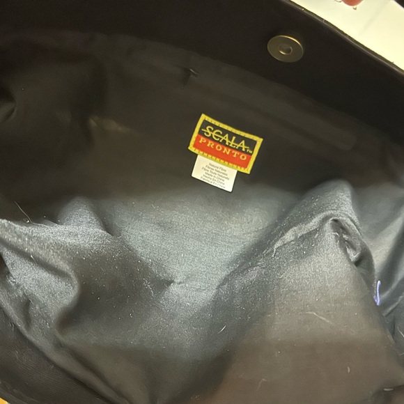 Scala Pronto Chic Black Tan Fabric Natural Fiber Straw Women's Tote Bag Clutch - Picture 7 of 7